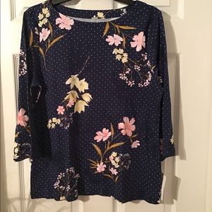 Croft & Barrow Boatneck Top w 3/4 sleeves - Floral Dots.